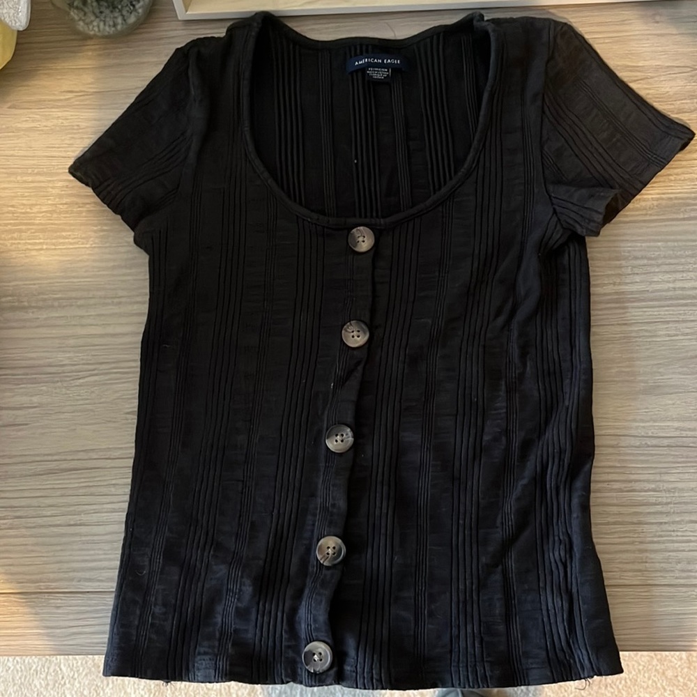 American Eagle XS Ribbed Button Front Short Sleeve Shirt